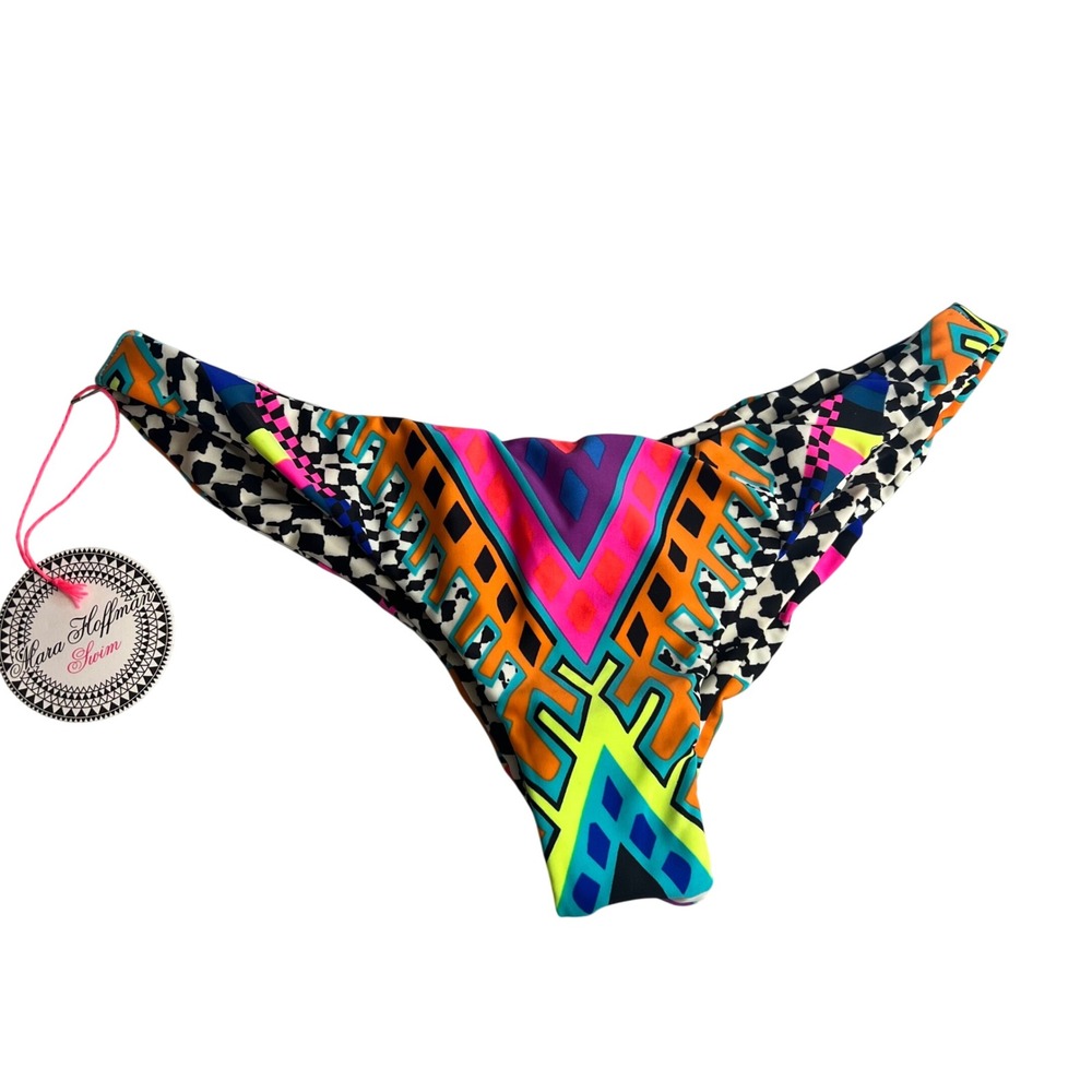 Mara Hoffman Bikini Bottom Sz L Multicolor Horizon White Low rise Ruched NWT